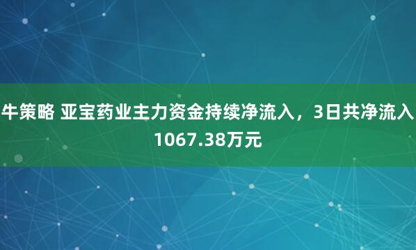 牛策略 亚宝药业主力资金持续净流入，3日共净流入1067.38万元